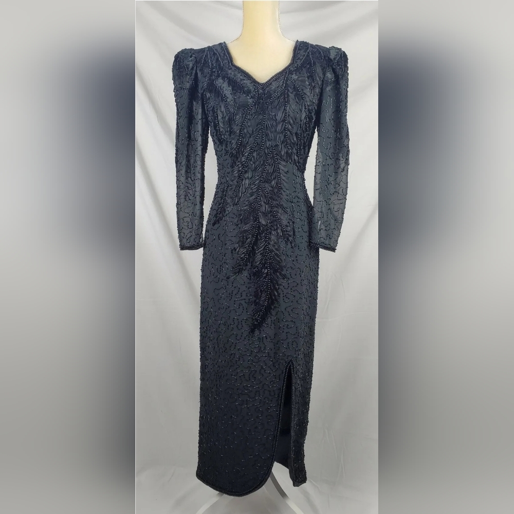 De Oscar Collection Fully Beaded Stunning Whimsigoth Black Evening Gown sz 8